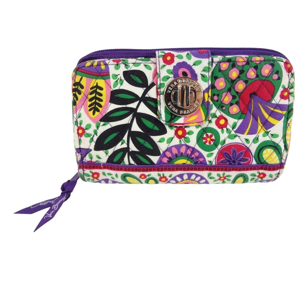 Vera Bradley Quilted Viva la Vera Turnlock‎ Wallet Purple Floral Paisley